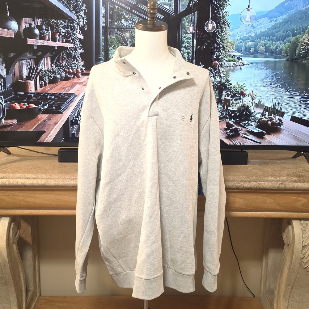POLO RALPH LAUREN Mens 4XLT Grey Snap Button Mock Neck Sweatshirt NWT! - $138